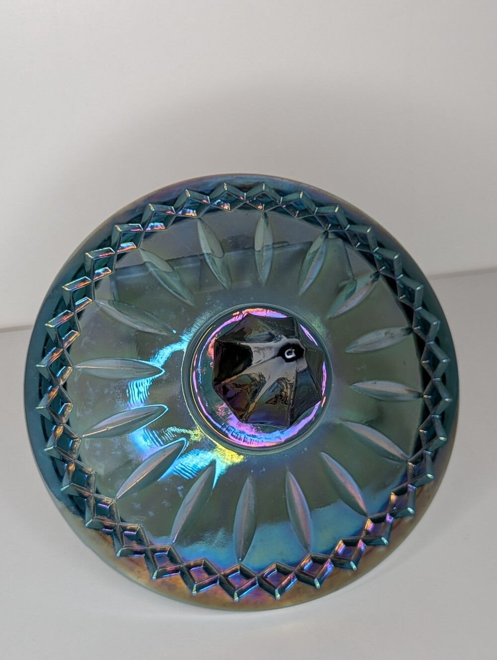 Indiana Glass Princess Blue Carnival Iridescent Bowl Replacement Lid 6" vintage